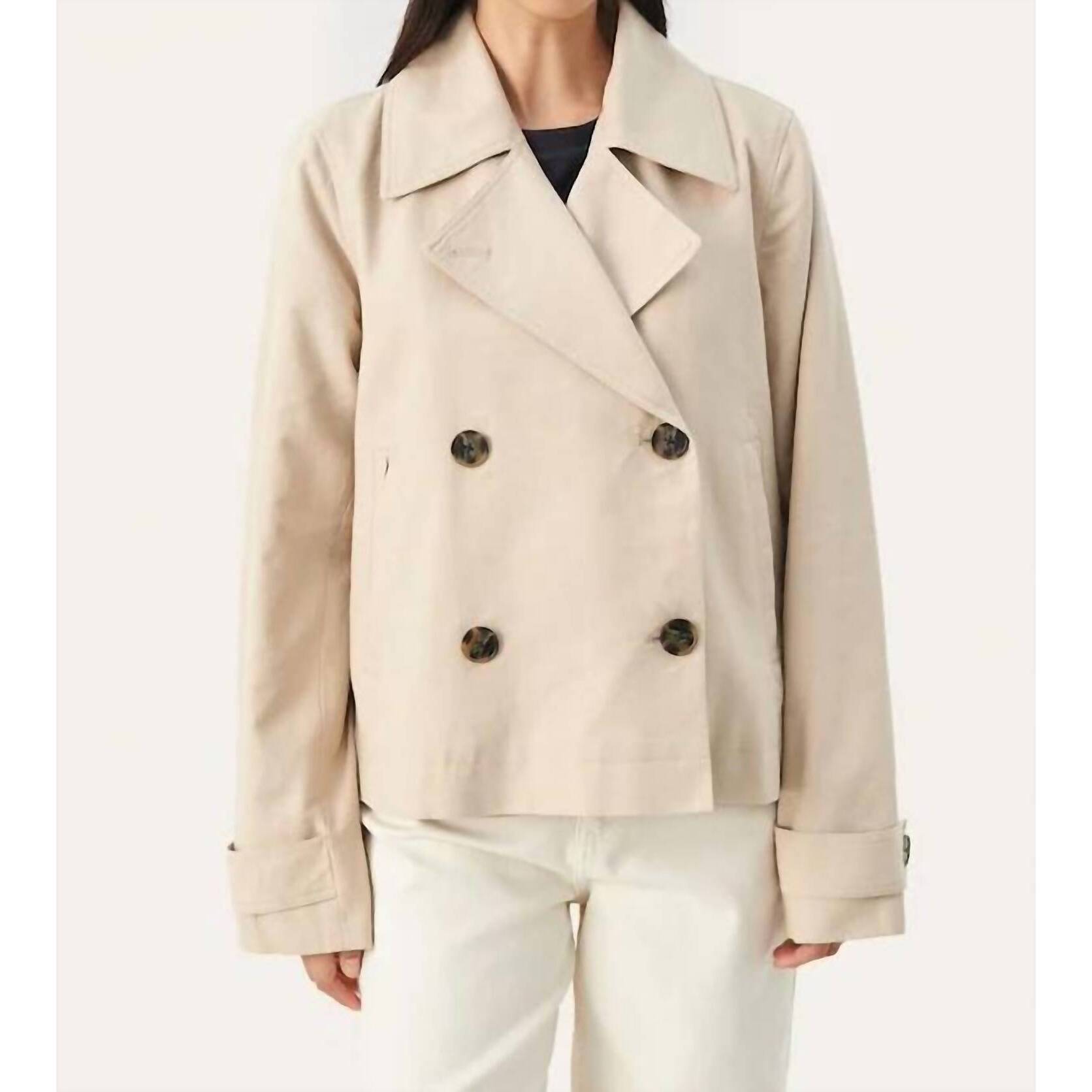 New Part Two Sifs Short Trench Jacket In White Pepper